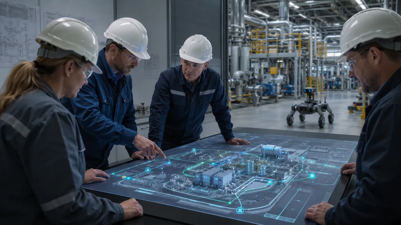 Ingenieros de Converxus realizando diagnóstico técnico y de viabilidad robótica en planta